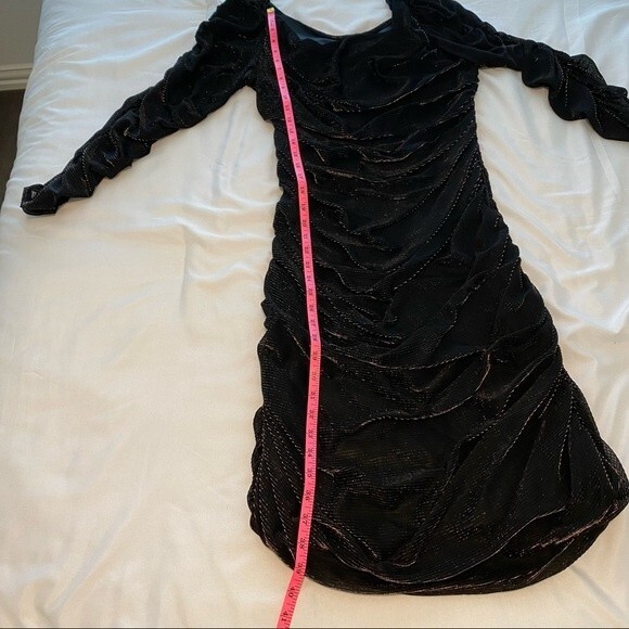 New Leaf Samir Copper Shimmer Black Body Con Rare Dressy Prom Sexy Ruche Size 12 - Picture 12 of 12